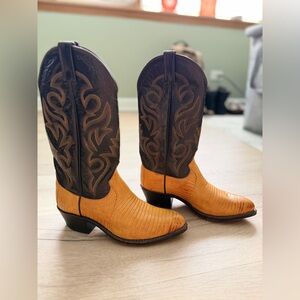 Dan Post Winston Brown and Orange Western Lizard Boots